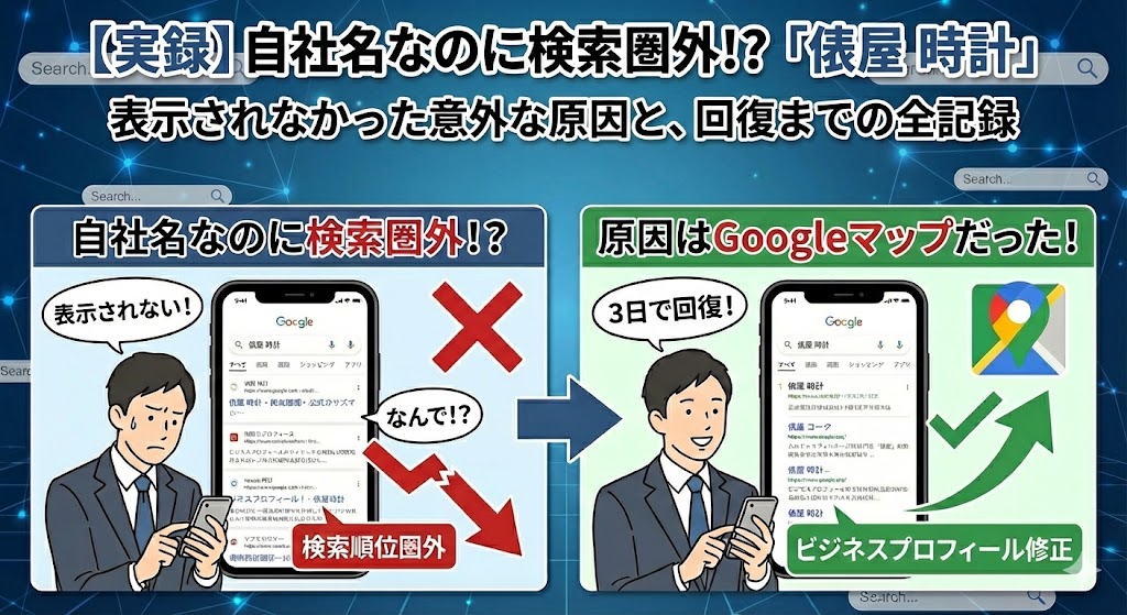 【実録】自社名なのに検索圏外! 「俵屋 時計」で表示されなかった意外な原因と、回復までの全記録